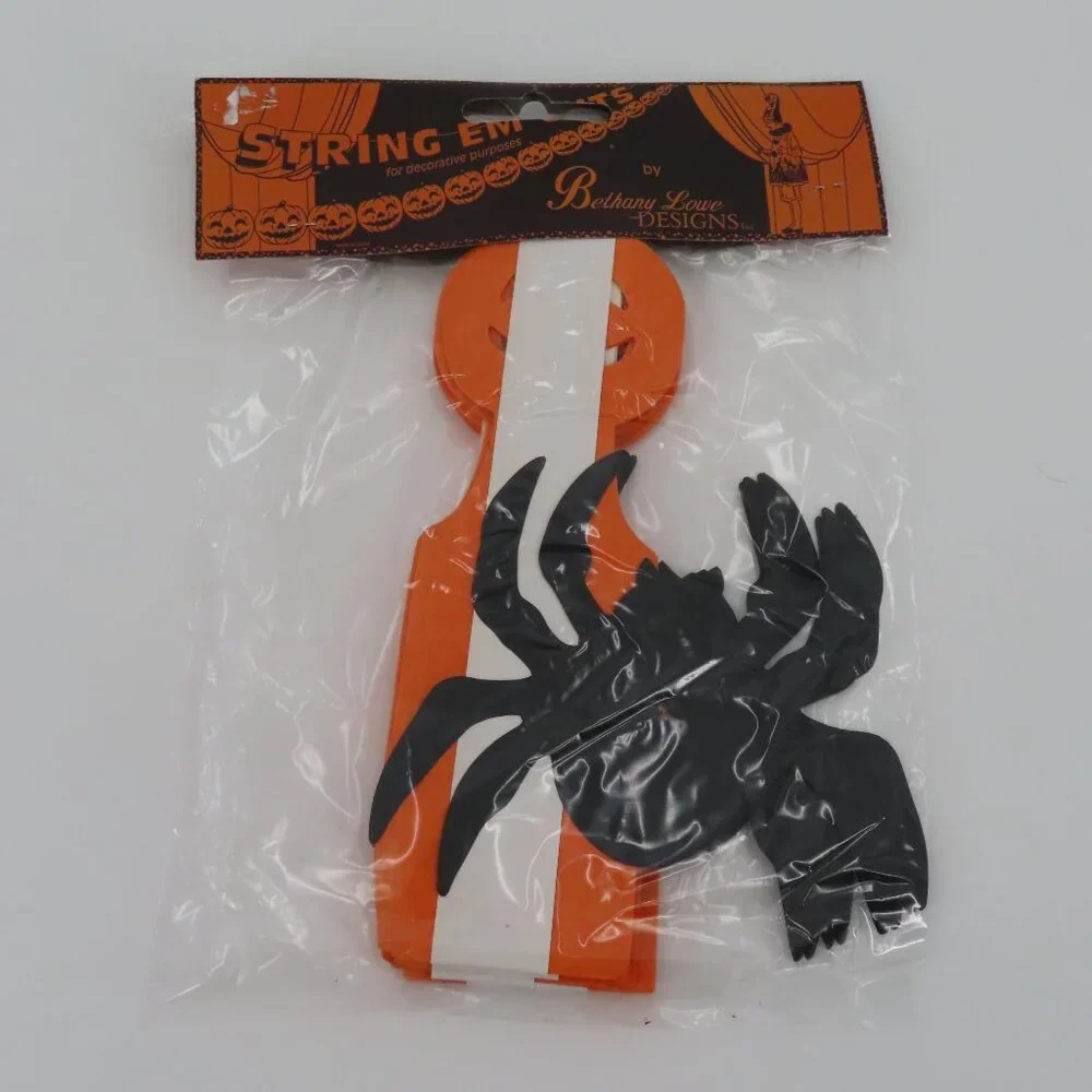 Bethany Lowe String Em Outs Halloween Spider Jack O Lantern Paper Garland NEW